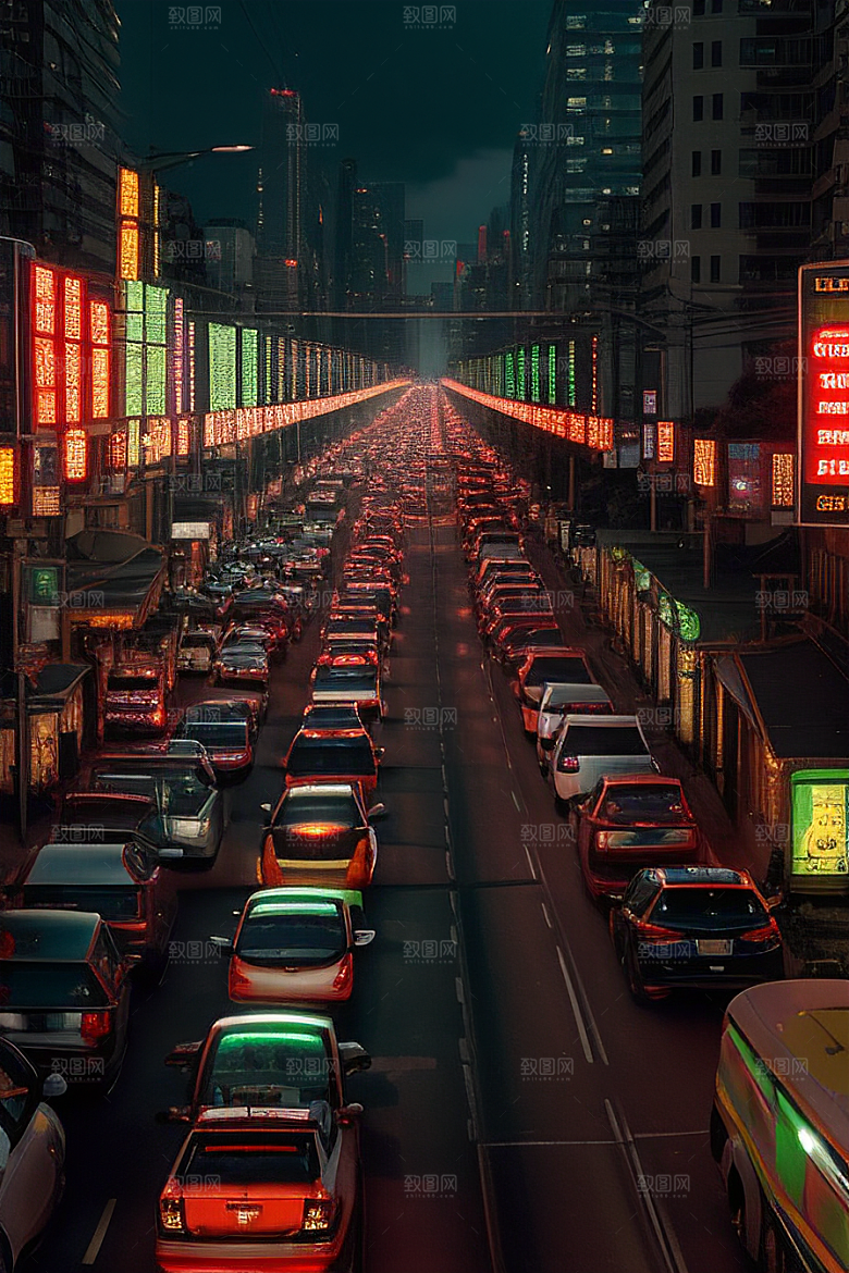 夜晚街道车流不息