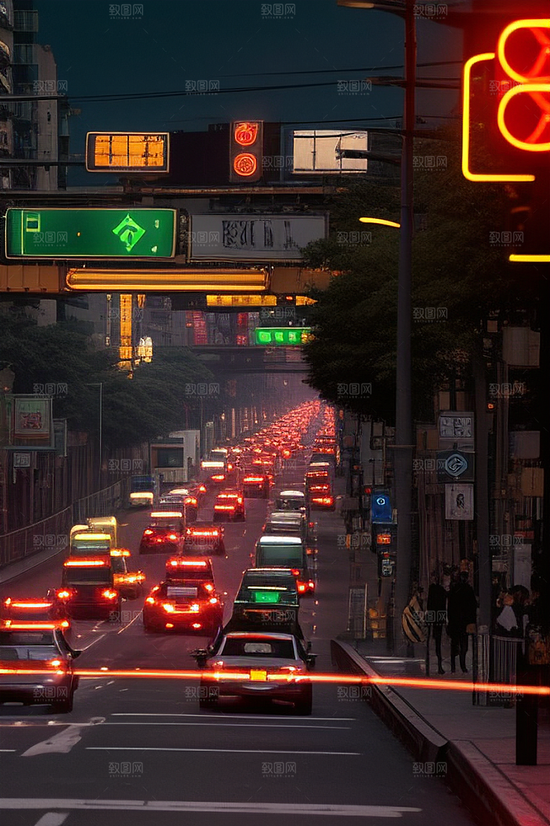 夜晚街道上的繁忙景象