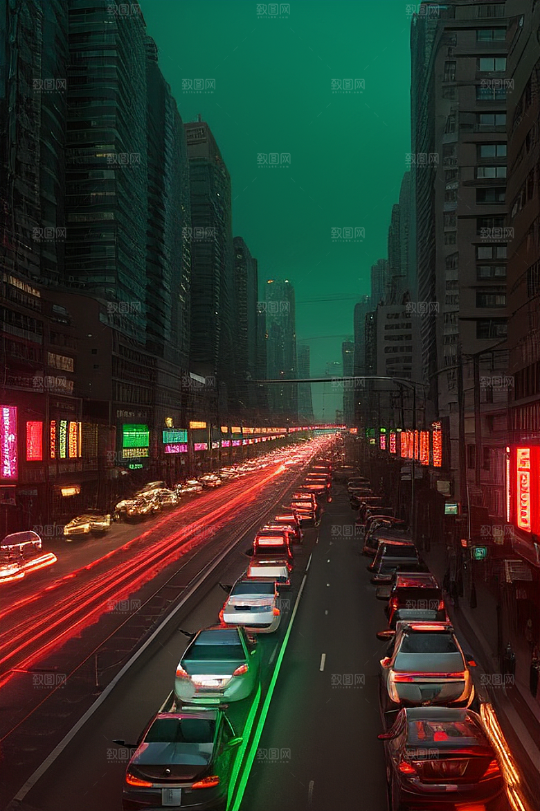 夜晚街道上的繁忙景象