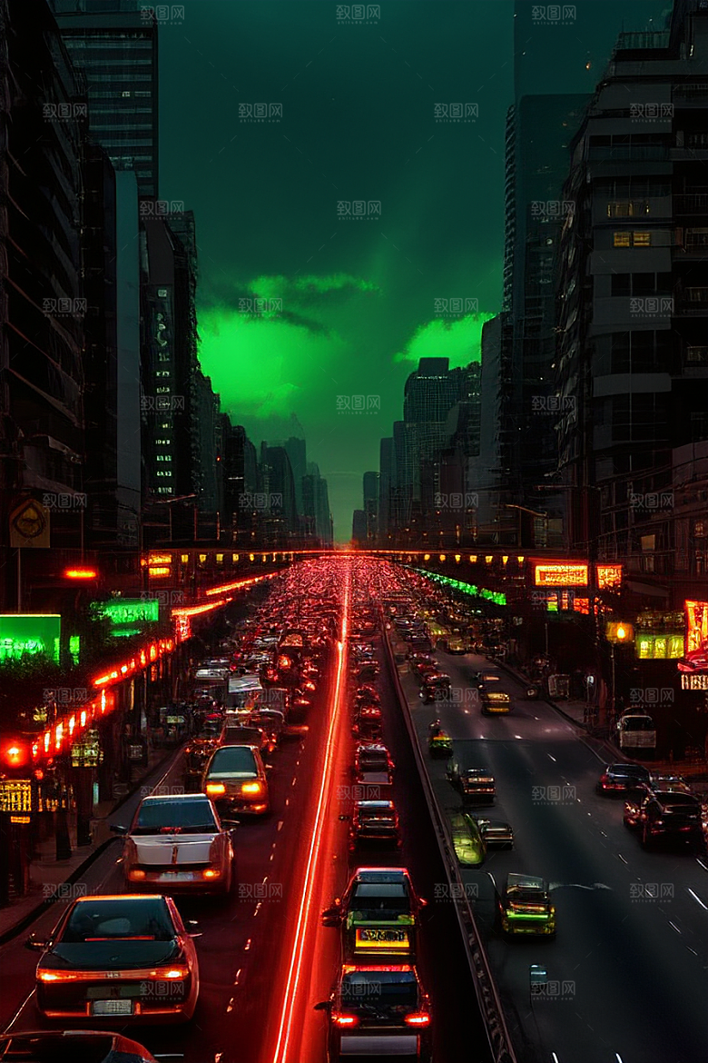 夜晚街道上的繁忙景象