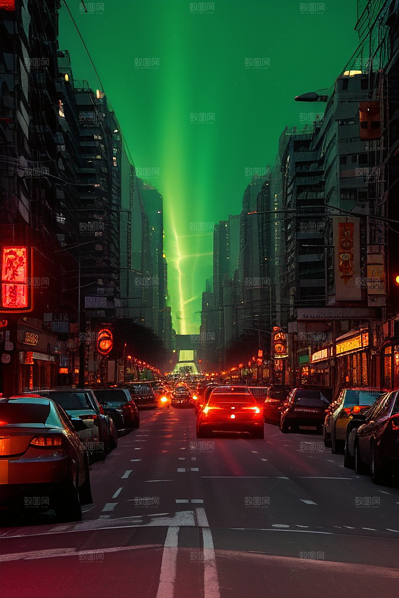 夜晚街道上的繁忙景象