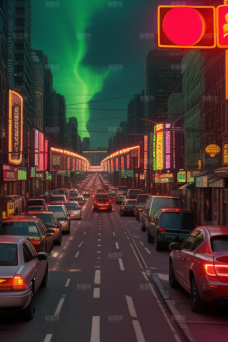 夜晚街道上的繁忙景象