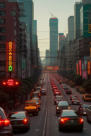 夜晚街道上的繁忙景象