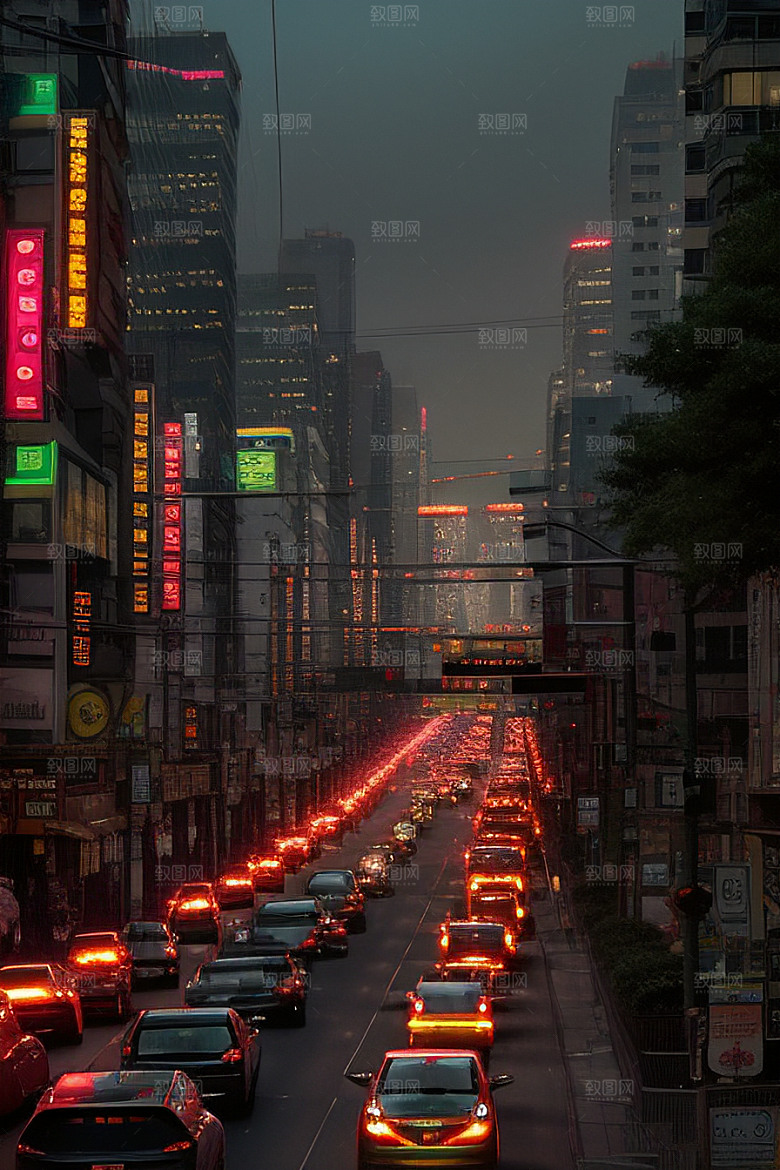 夜晚街道上的繁忙景象
