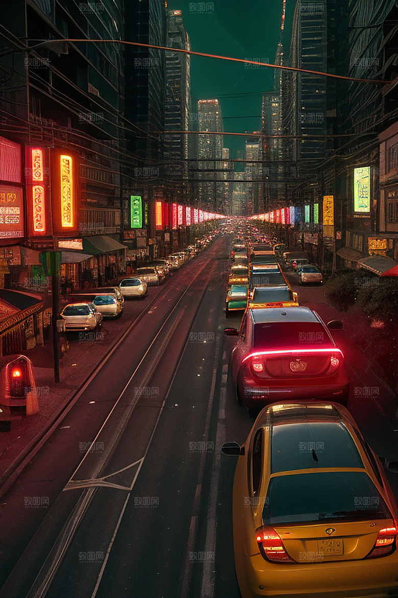 夜晚街道上的繁忙景象