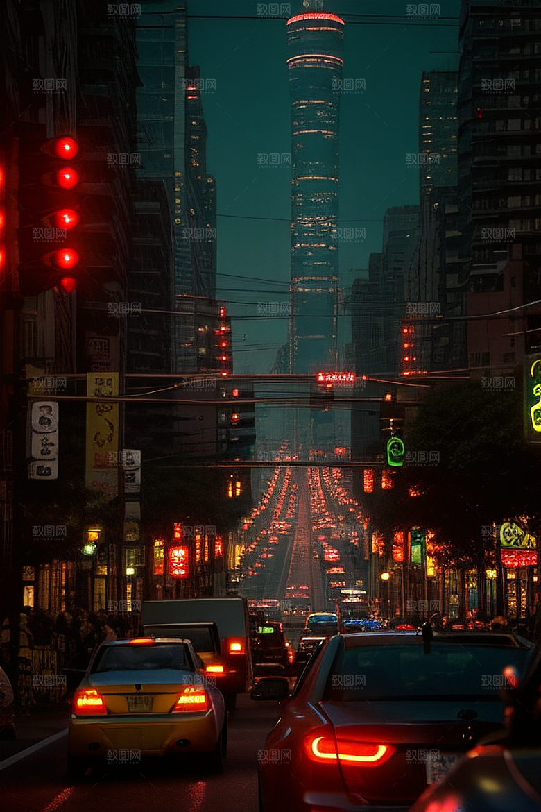 夜晚街道上的繁忙景象