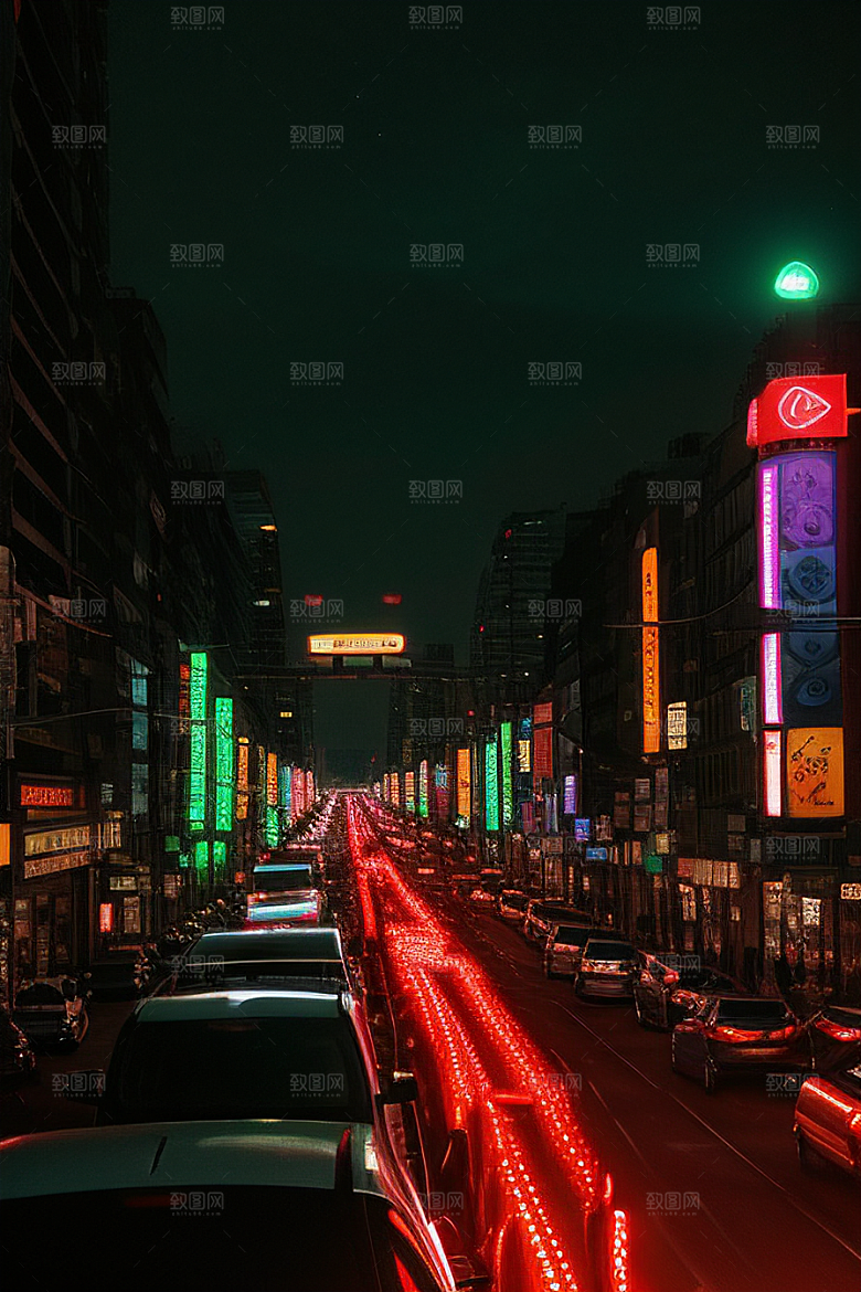 夜晚街道上的繁忙景象