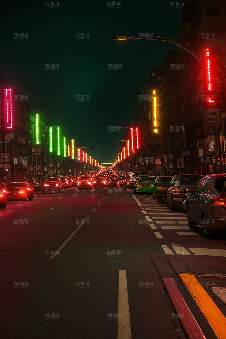 夜晚街道上的繁忙景象