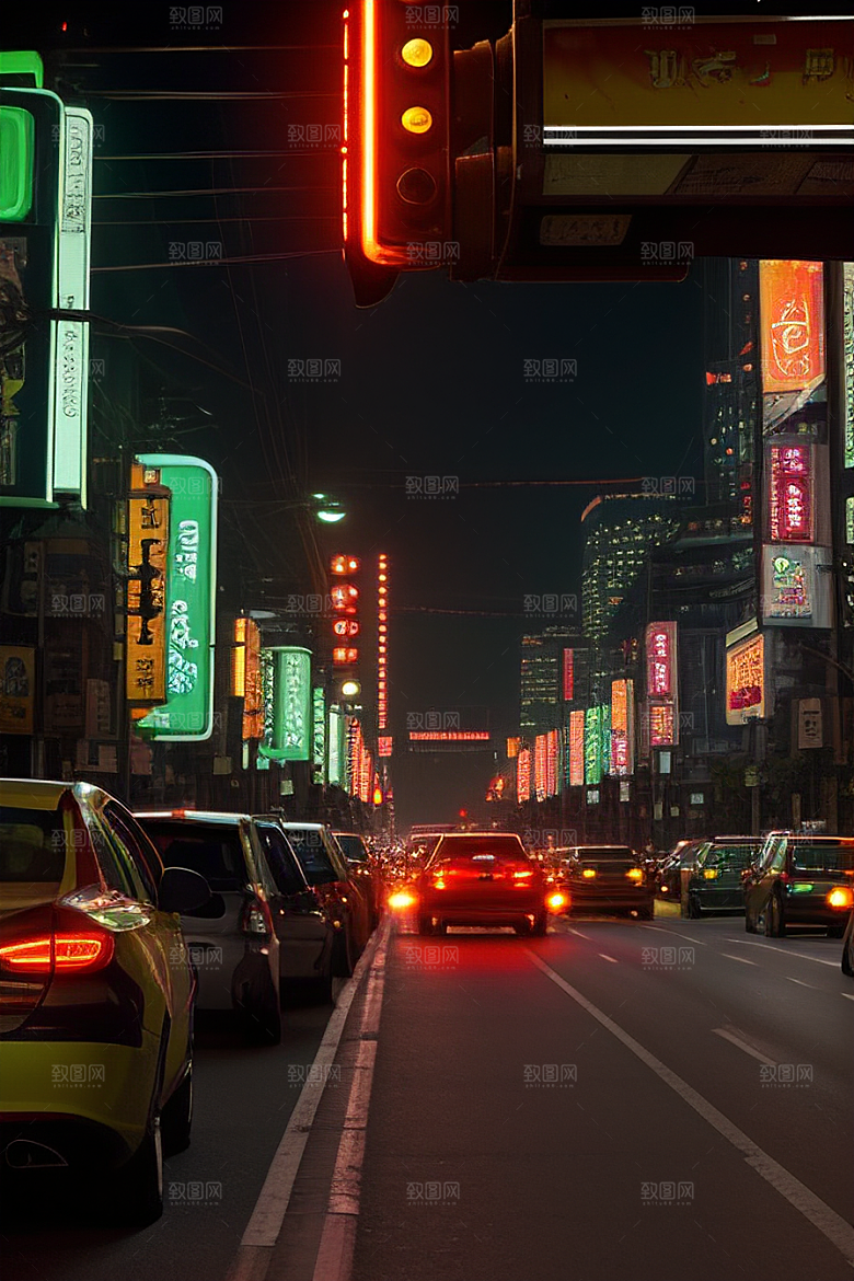 夜晚街道上的繁忙景象