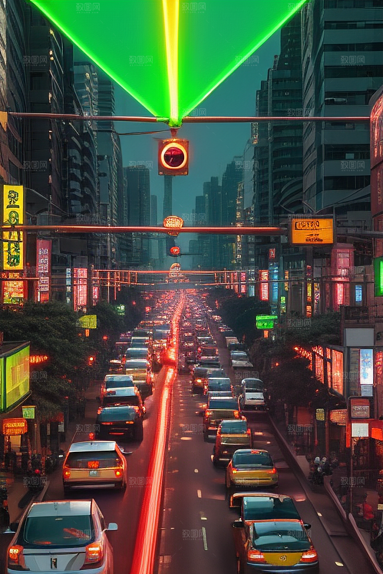 夜晚街道上的繁忙景象