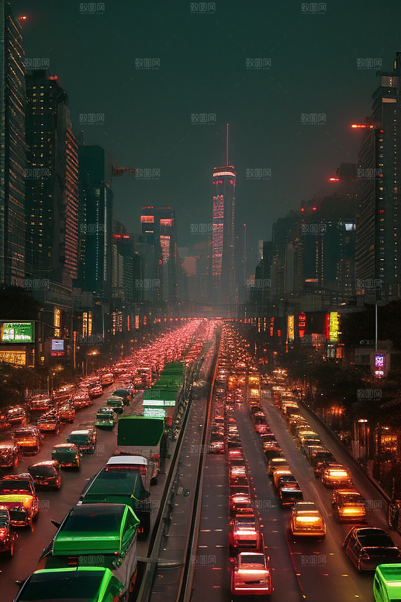 夜晚熙攘的街道景象