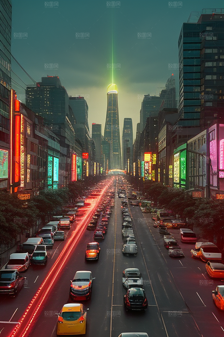 夜晚熙攘的街道景象