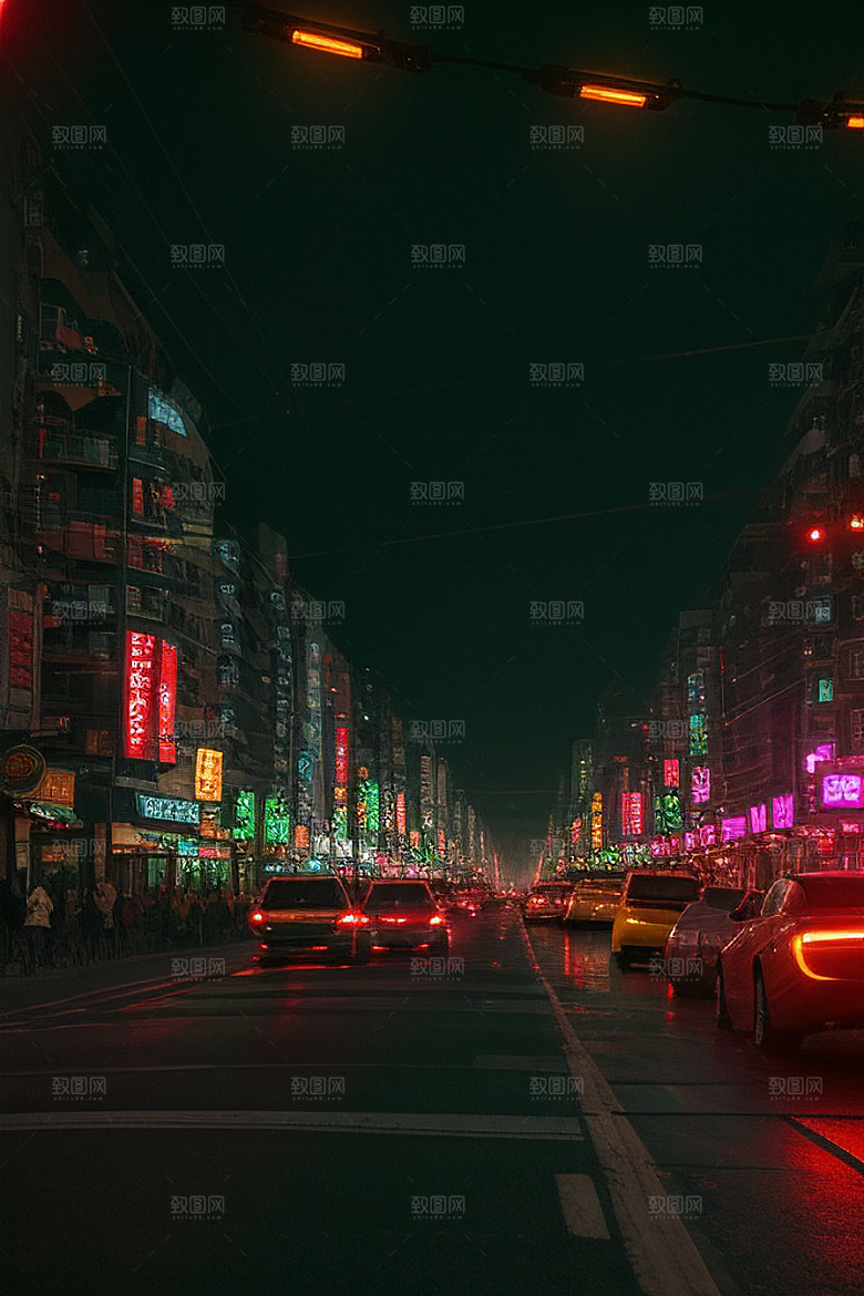 夜晚熙攘的街道景象