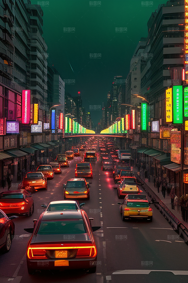 夜晚熙攘的街道景象