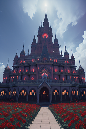 超真实CG奇观巨大水晶宫殿与浪漫灯光