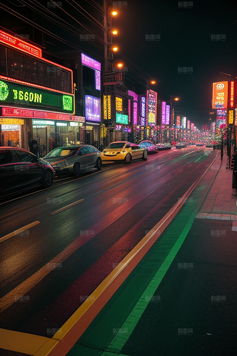 夜晚熙攘的街道景象