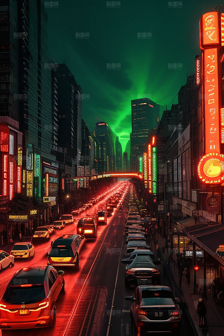 夜晚熙攘的街道景象