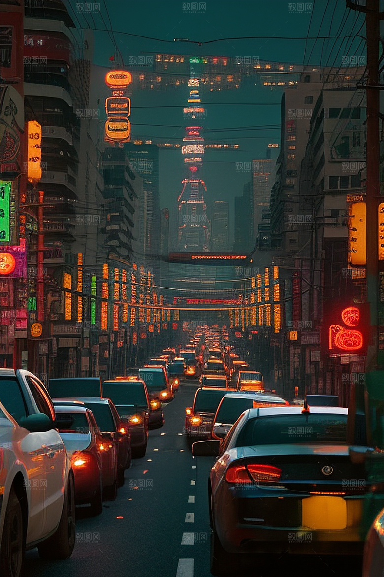 夜晚熙攘的街道景象