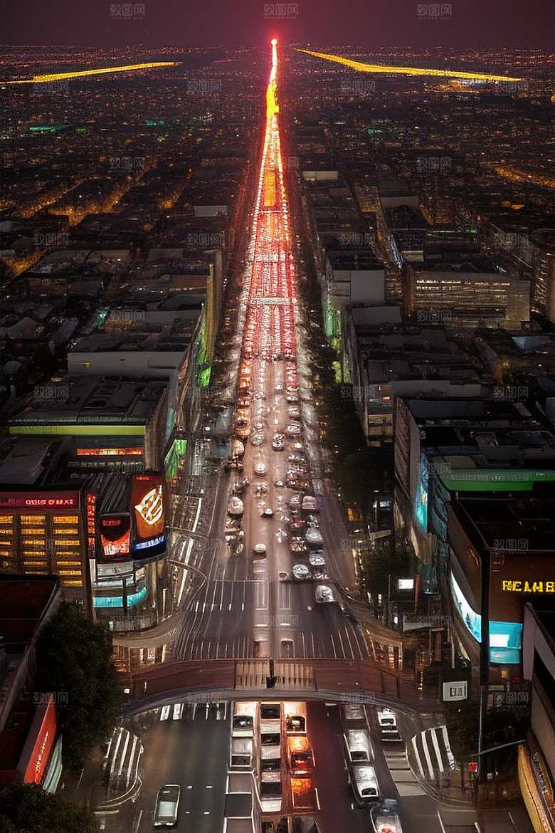 夜晚熙攘的街道景象