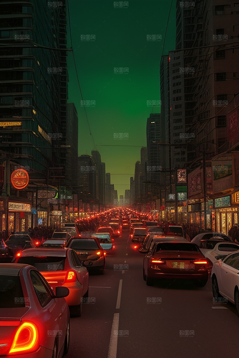 夜晚街道上繁忙车流