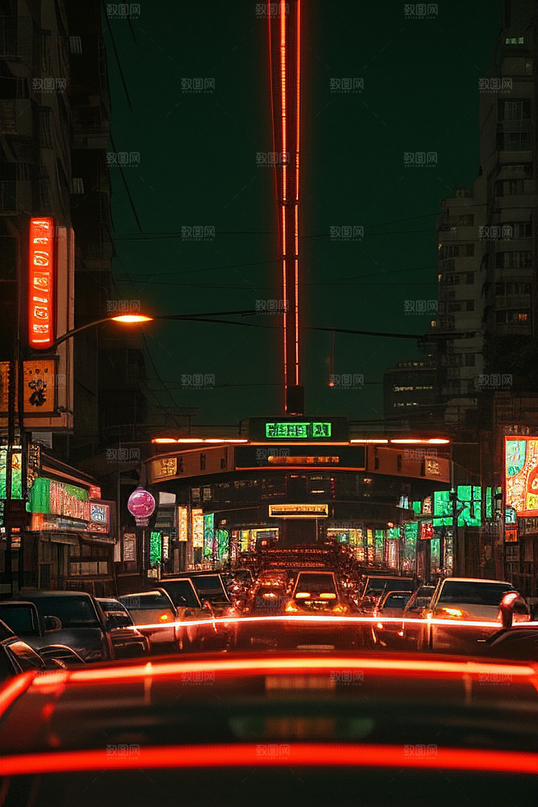 夜晚街道上繁忙车流