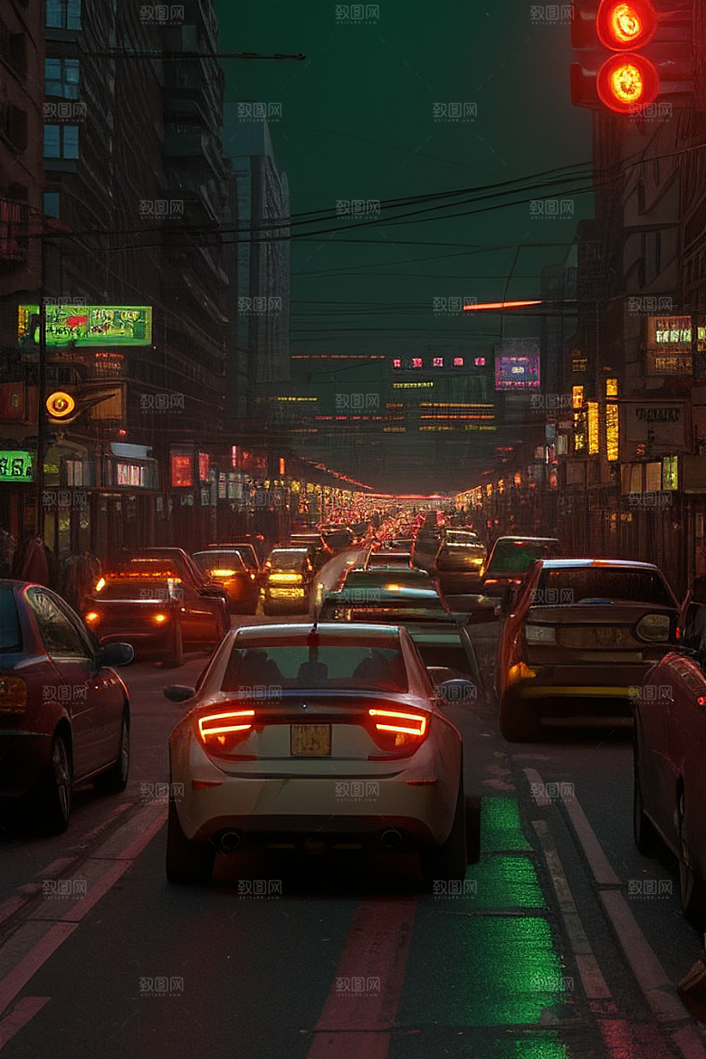 夜晚街道上繁忙车流