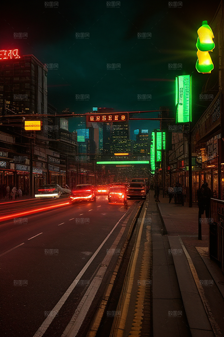 夜晚街道上繁忙车流
