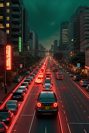 夜晚街道上繁忙车流
