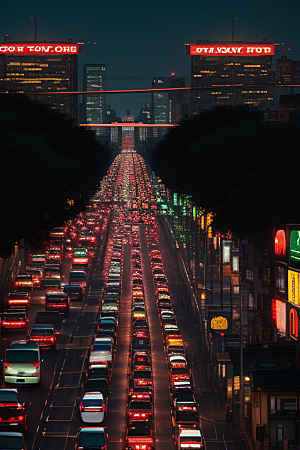 夜晚街道上繁忙车流