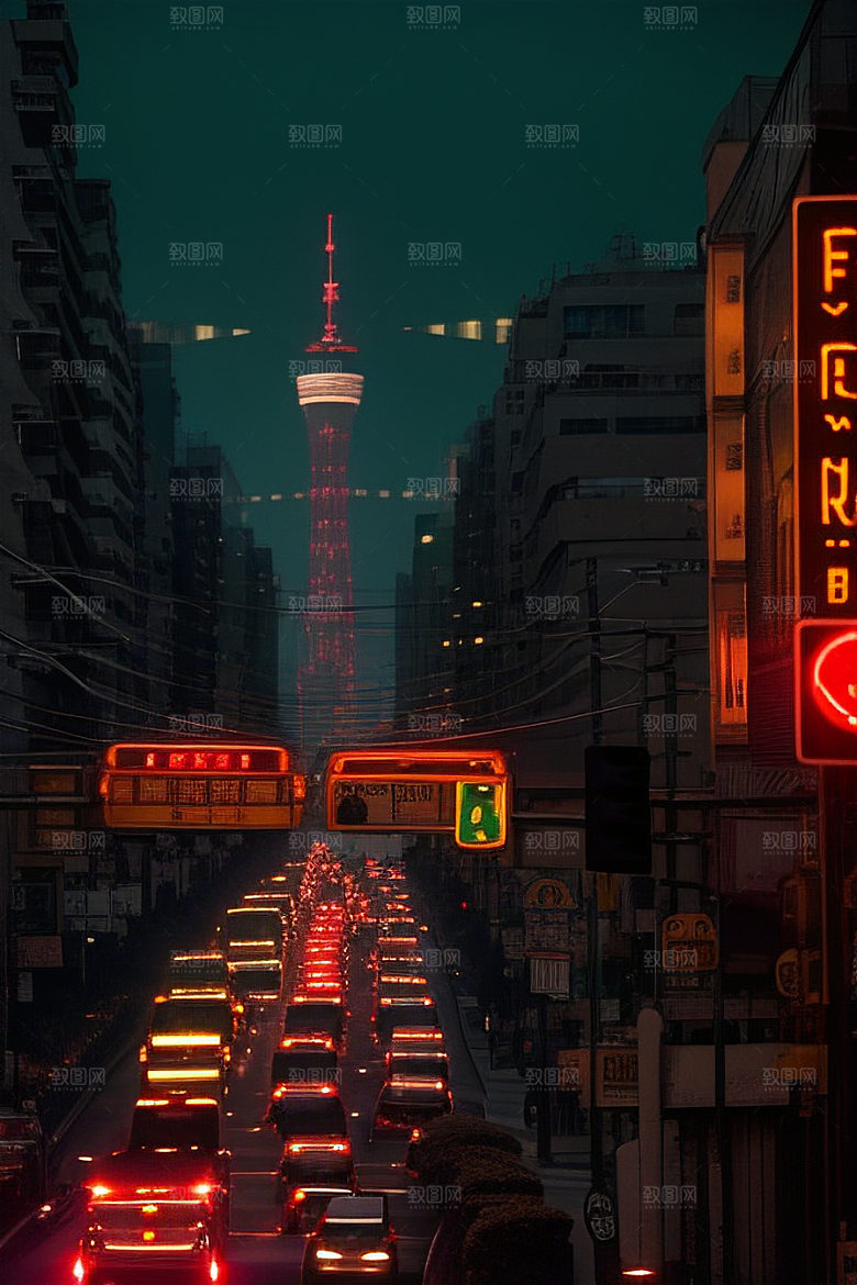 夜晚街道上繁忙车流