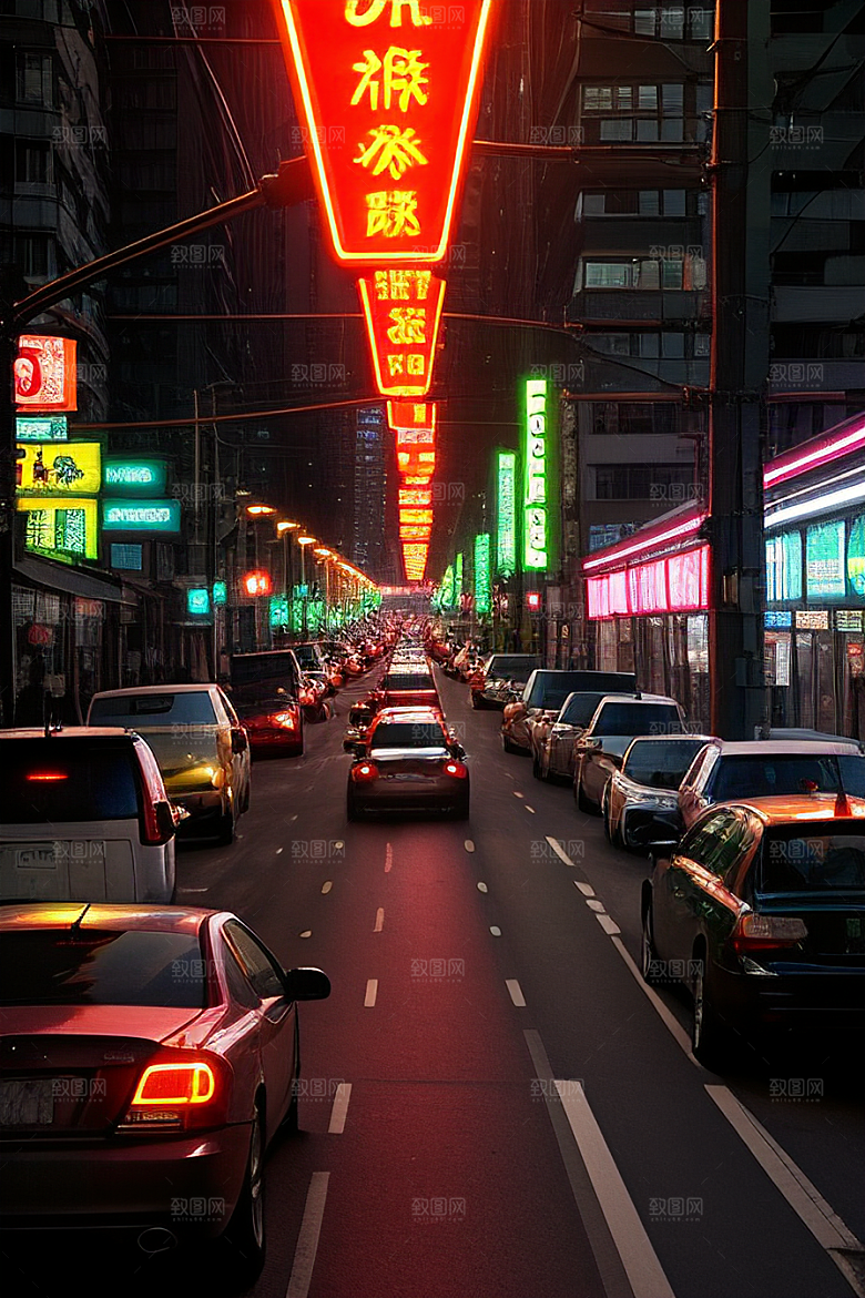 夜晚街道上繁忙车流