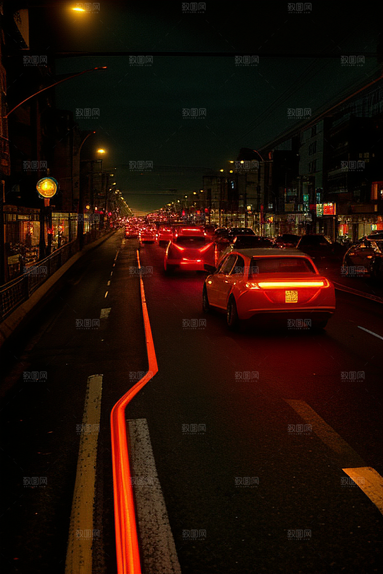 夜晚街道上繁忙车流