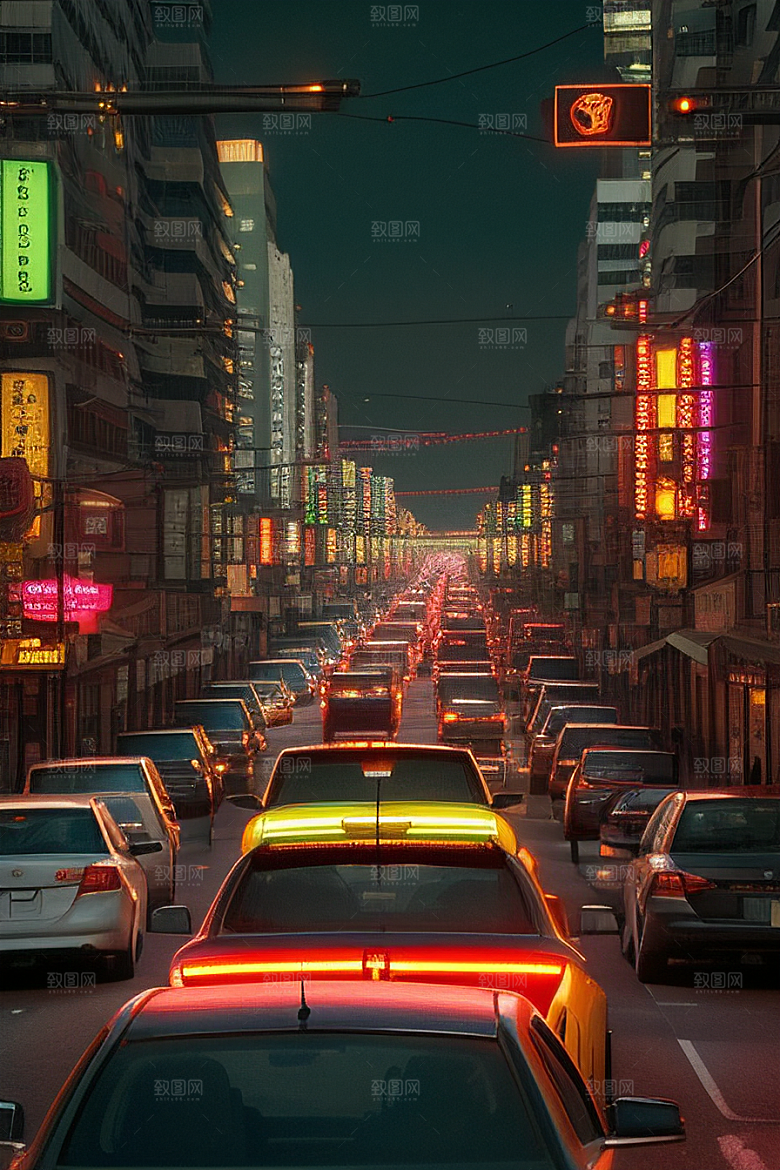 夜晚街道上的繁忙景象