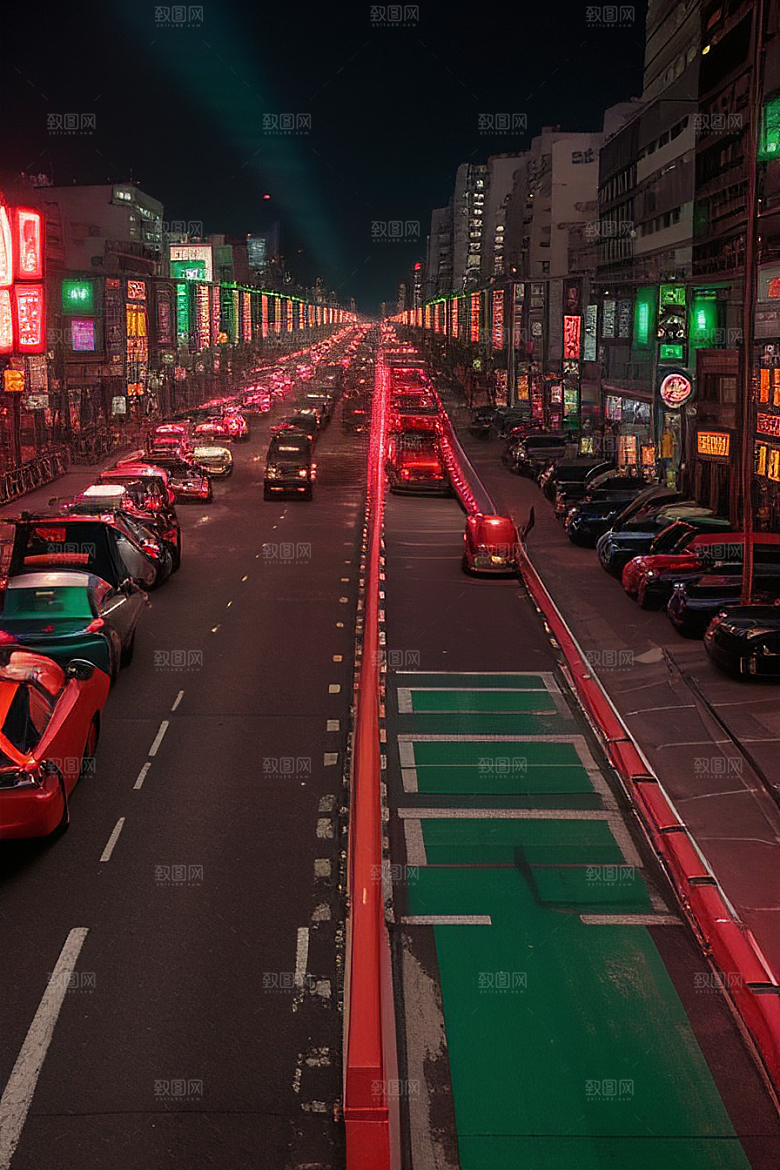 夜晚街道上的繁忙景象