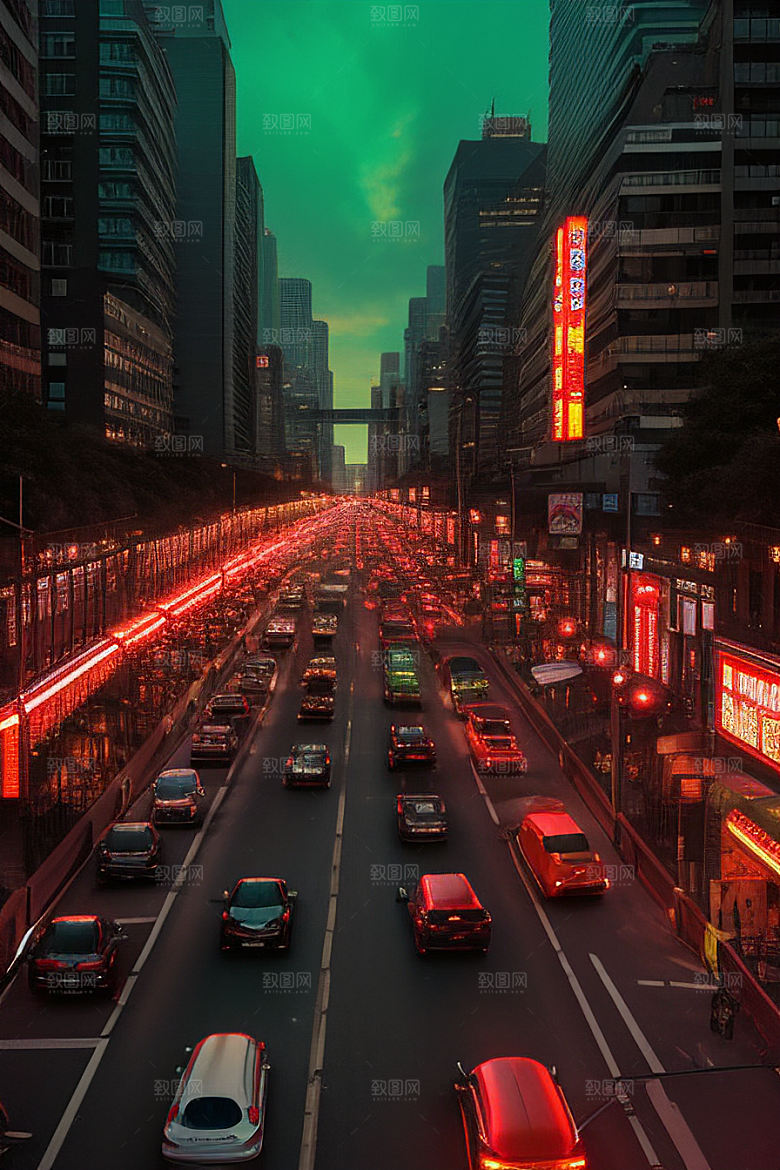 夜晚街道上的繁忙景象
