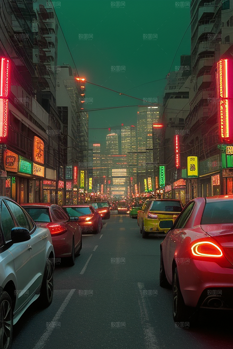 夜晚街道上的繁忙景象