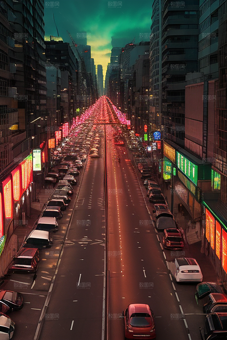 夜晚街道上的繁忙景象