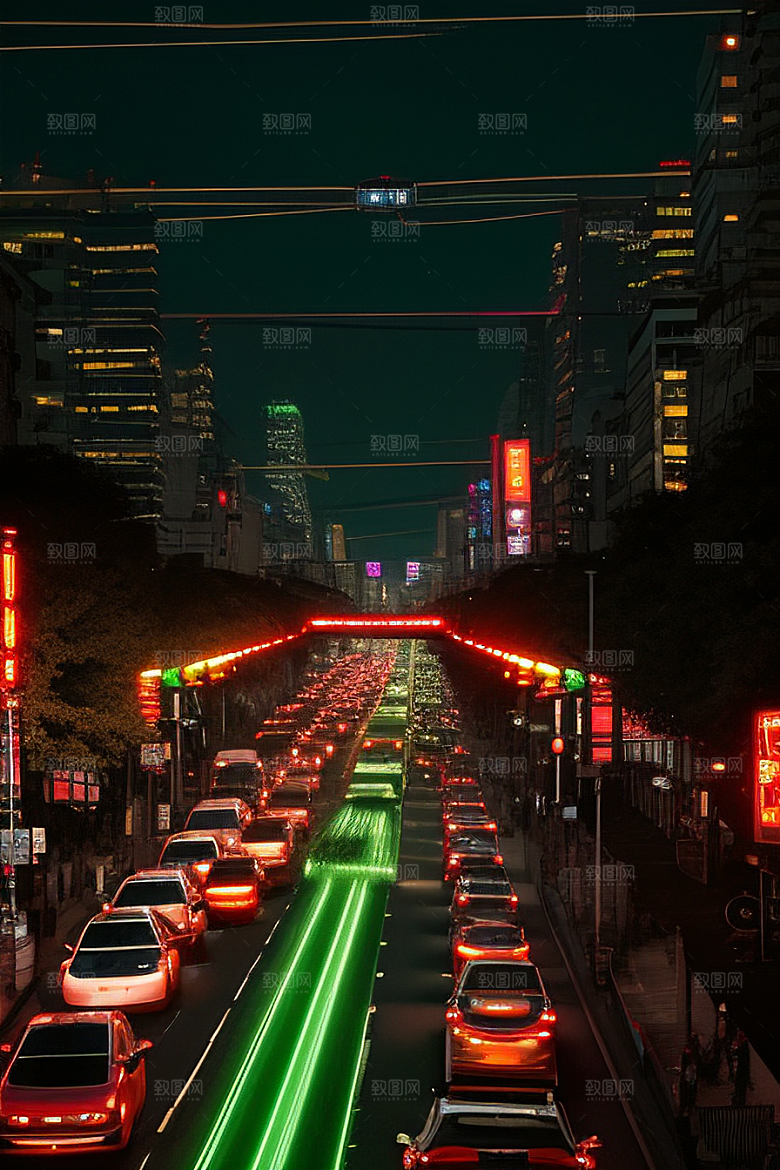 夜晚街道上的繁忙景象