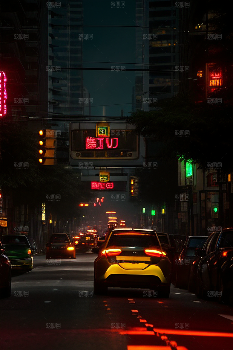 夜晚街道上的繁忙景象