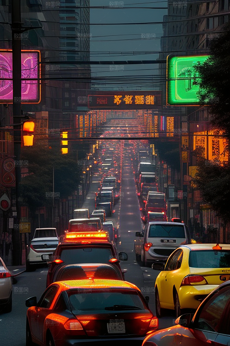 夜晚街道上的繁忙景象