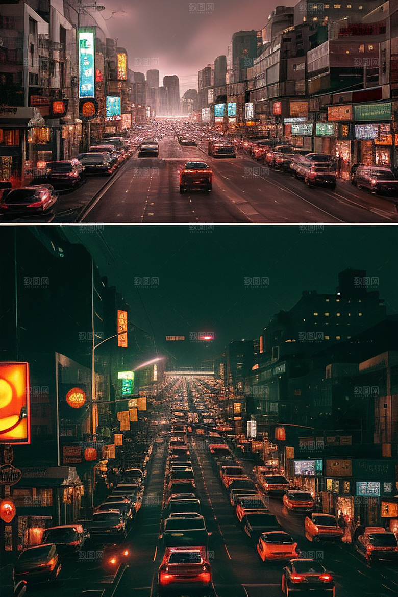 夜晚街道上的繁忙景象
