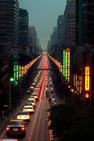 夜晚街道上的繁忙景象