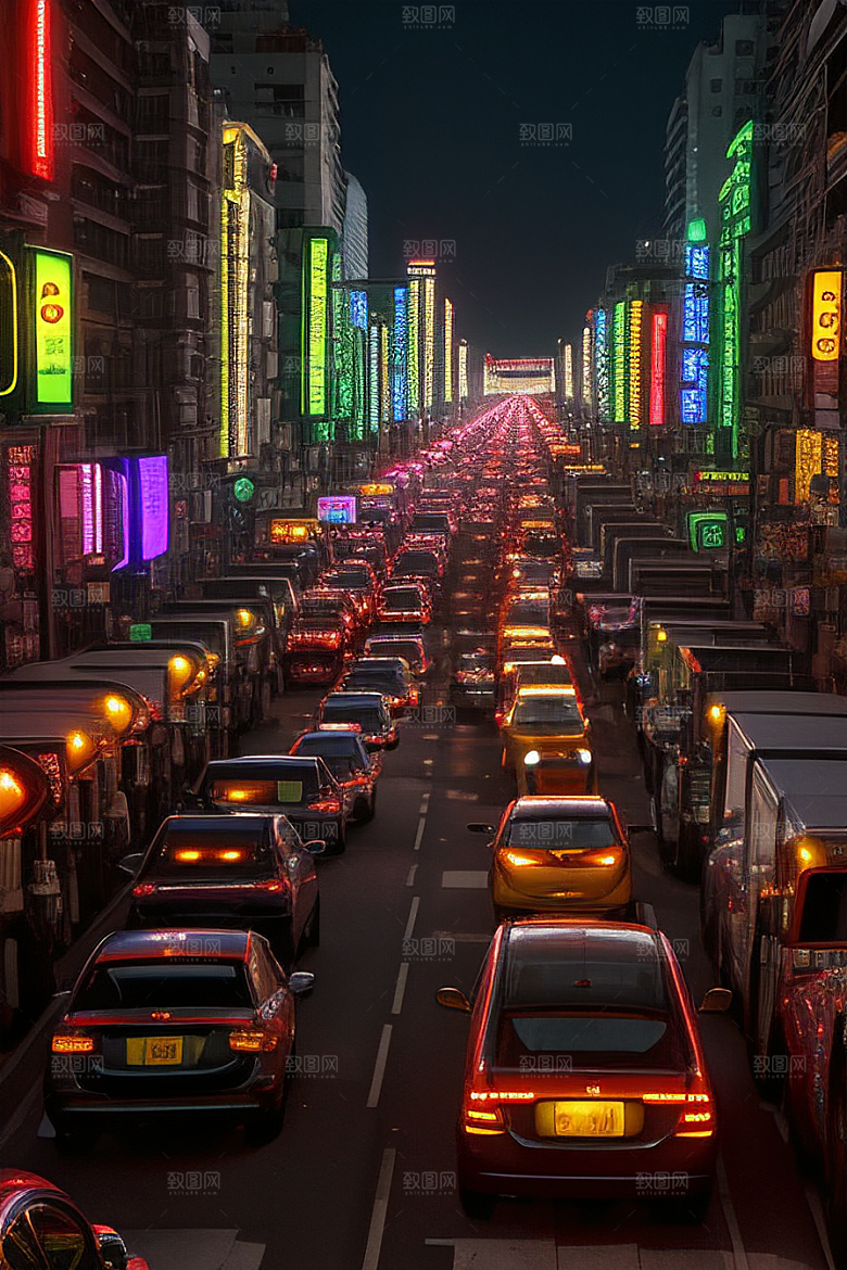 夜晚街道上的繁忙景象
