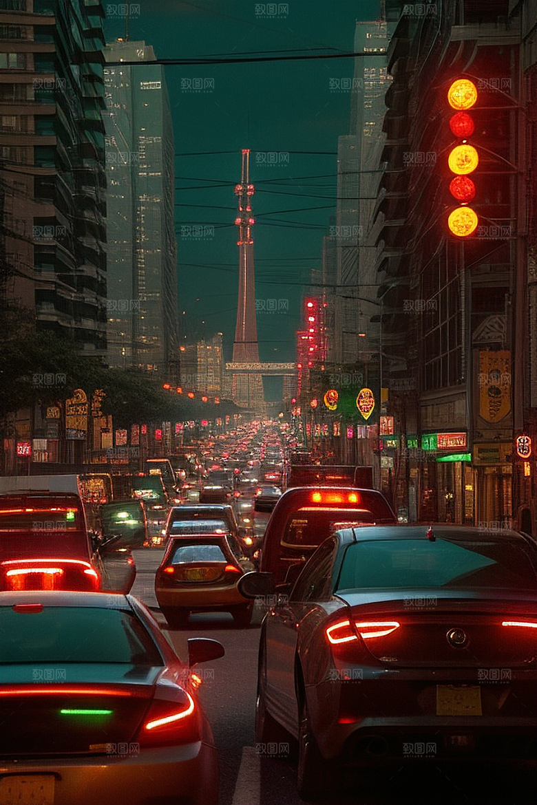 夜晚街道上的繁忙景象