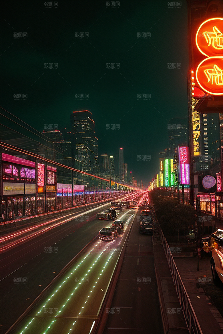 夜晚街道上的繁忙景象