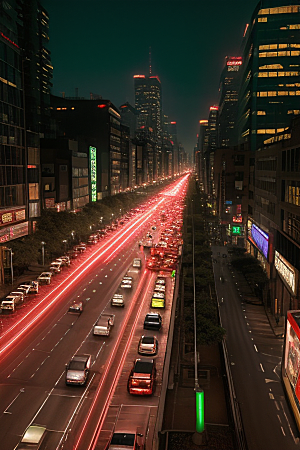 夜晚街道上的繁忙景象