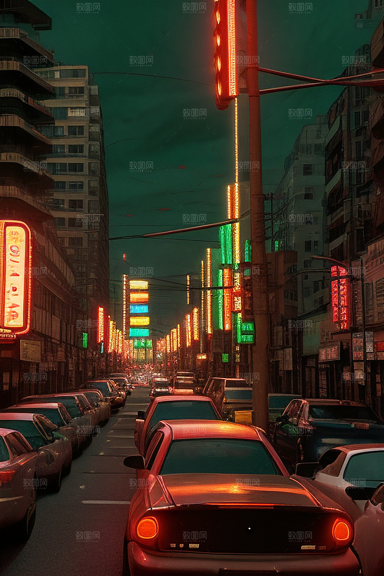 夜晚街道上的繁忙景象