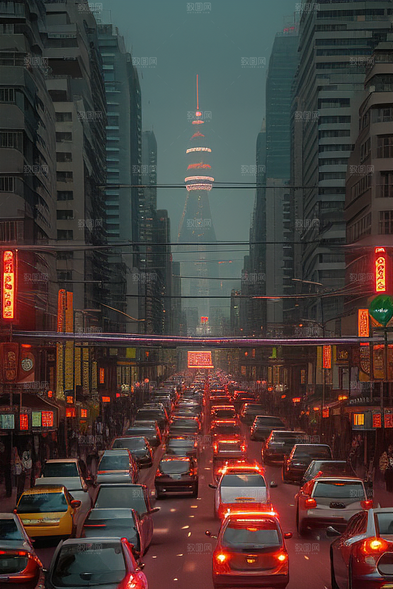 夜晚熙攘的街道景象