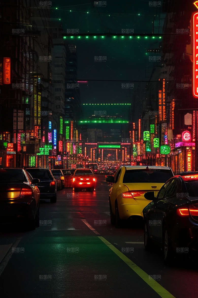夜晚熙攘的街道景象