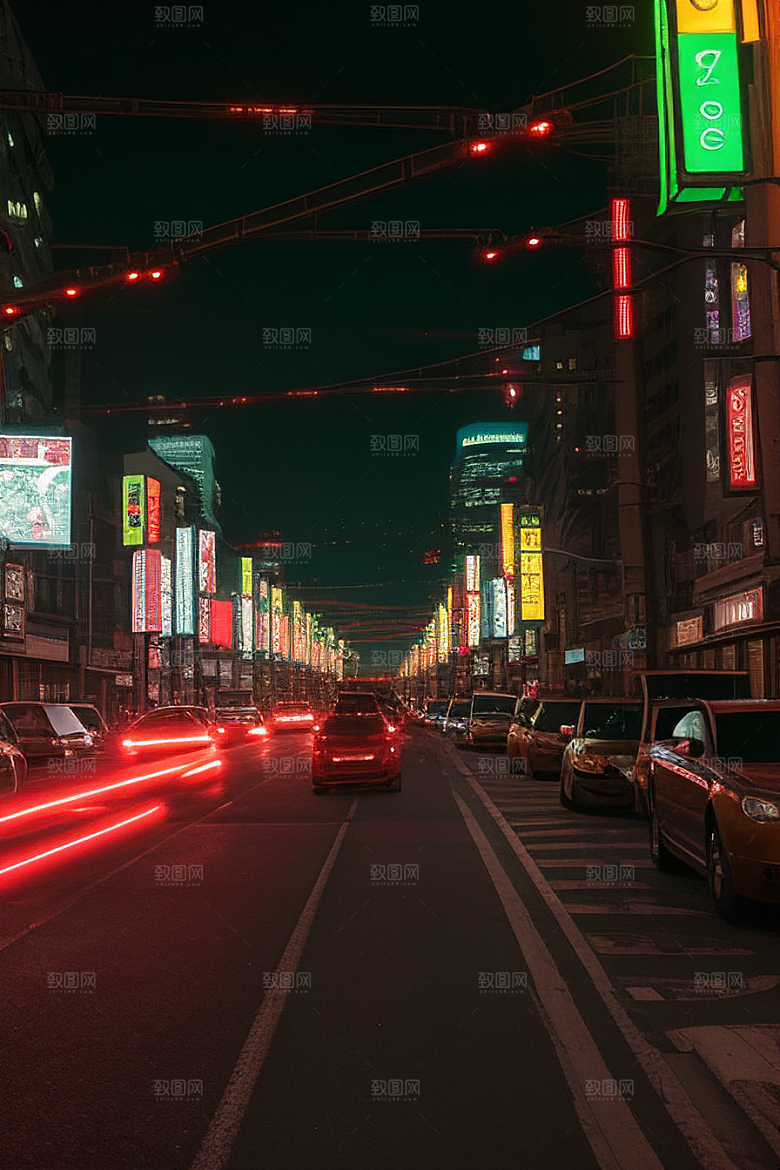 夜晚熙攘的街道景象